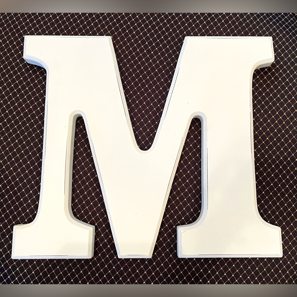 White Wood M Decorative Wooden Letter Initial M Accent  15.25" W x 13.25" H